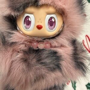 Custom Labubu pink & grey fur bear